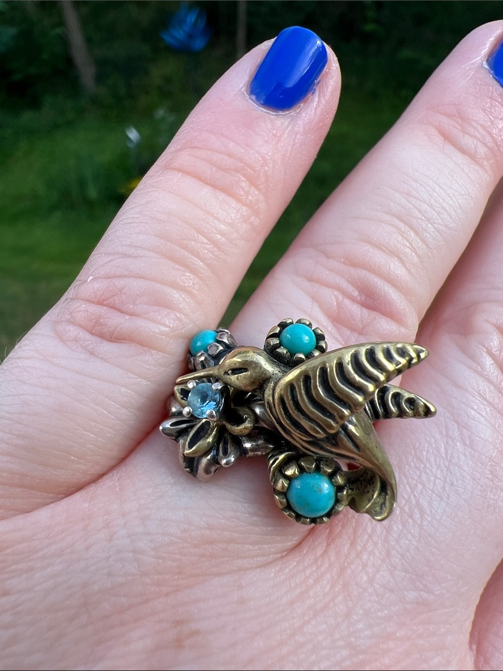 Carolyn Pollack Fritz Casuse Sterling Silver Gemstone Brass Hummingbird Ring